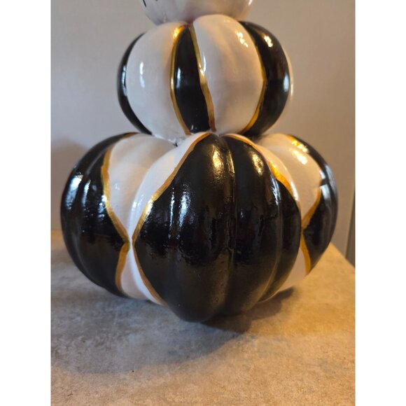 Stacked Black & White Check Pumpkin Decor Fall Thanksgiving 14" Upcycled - Picture 7 of 10